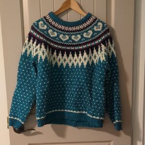 Vintage Woolrich Teal and White Knit Sweater